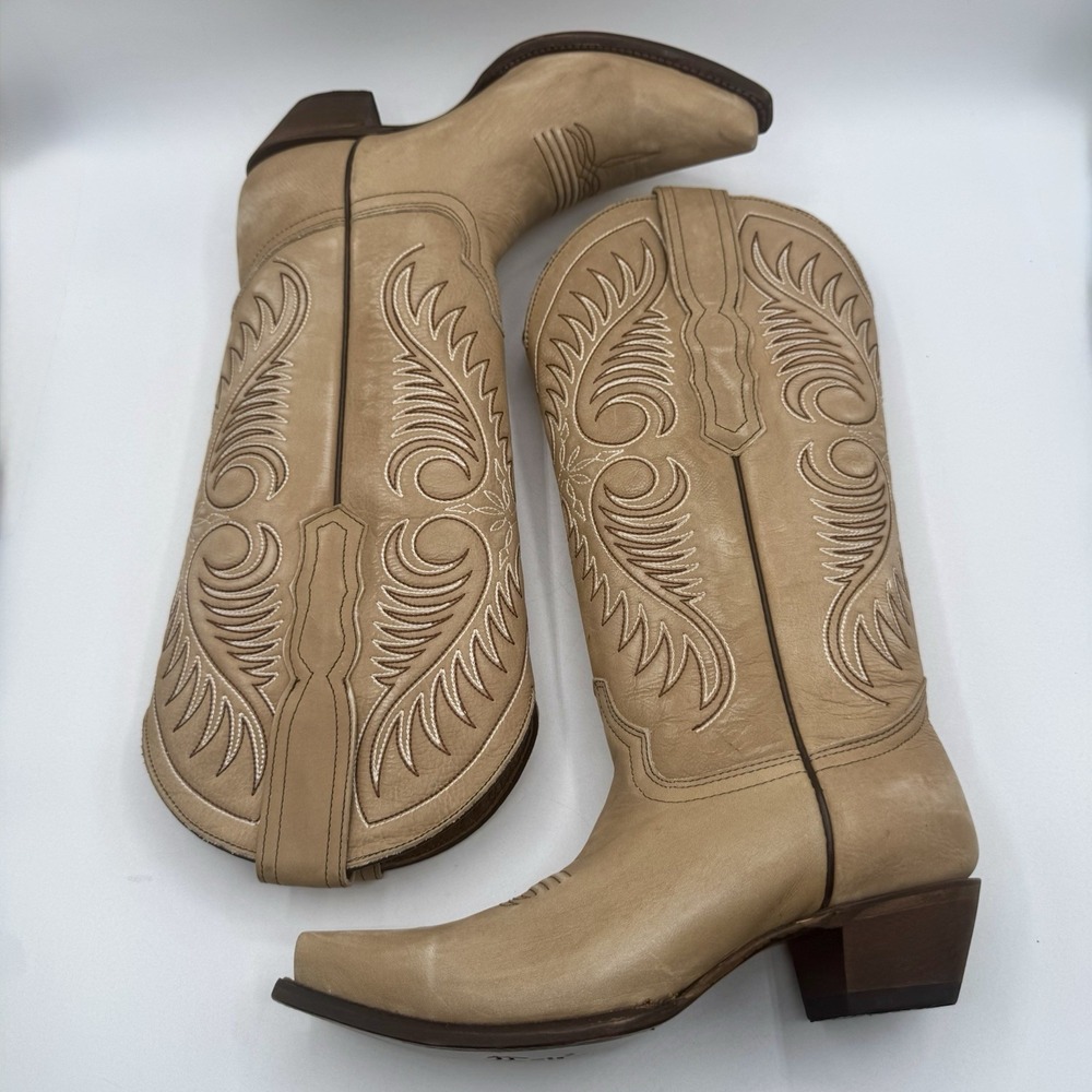 Circle G Tall Snip Toe Western Boots Women's Size 7.5 M Sand Beige Leather - Picture 12 of 16